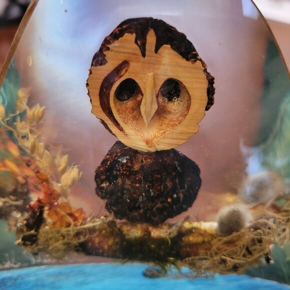 Handcrafted Resin Owl Figurine With Natural Wood & Dried Botanicals Encased In C - Picture 2 of 6